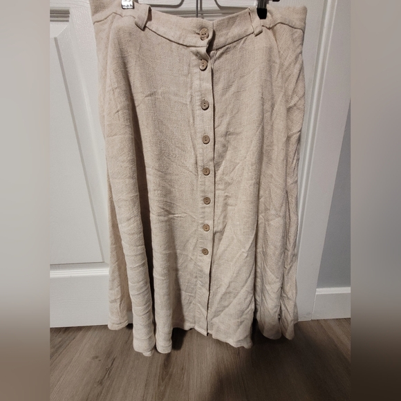 Frank & Oak Dresses & Skirts - Frank & Oak Beige Button-Front Linen Blend Skirt